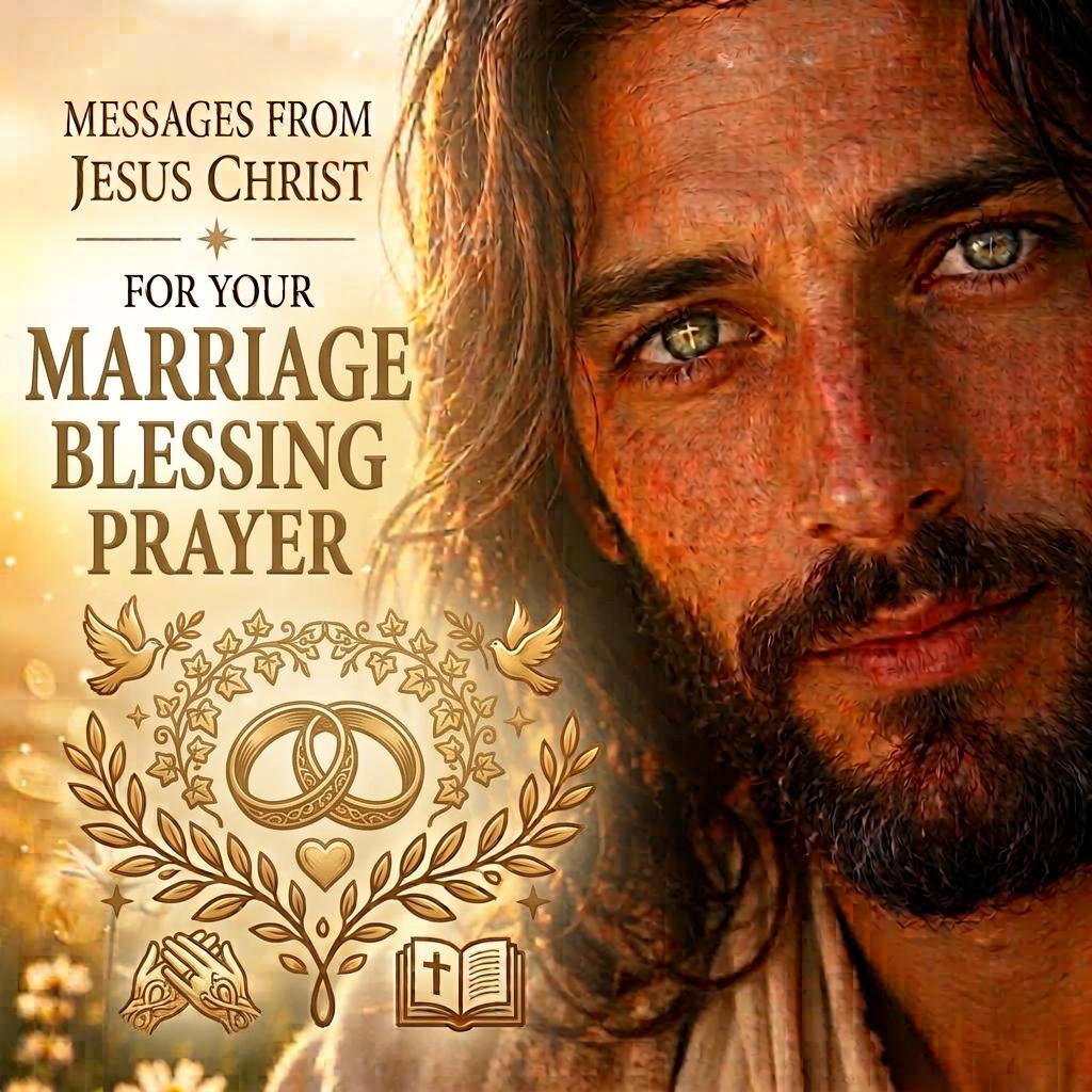 Marriage-blessing devotional artwork from Makeda’s project with an illustrated portrayal of Jesus.