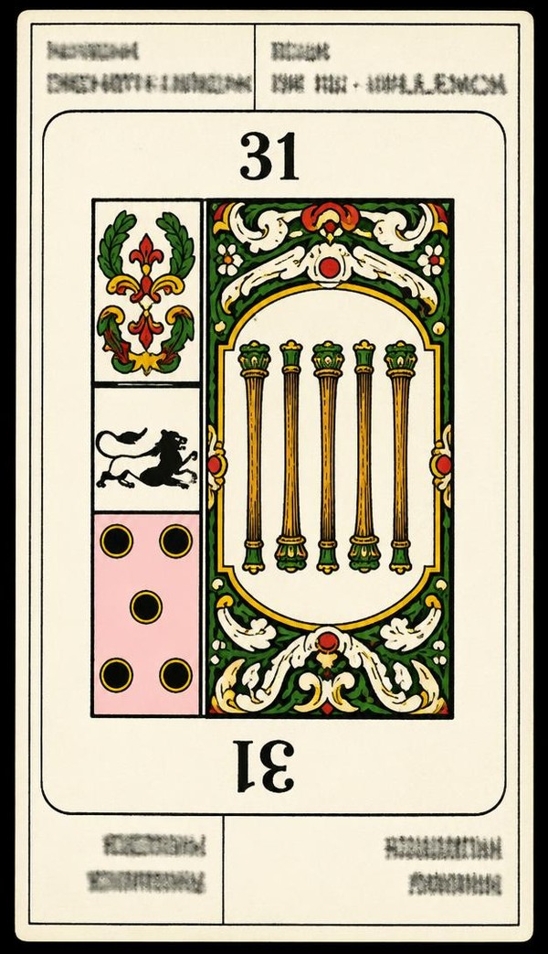 Card 31, GOLD OPULENCE - LAWSUITS - NUMBER 31 -, from the Dr. Moorne deck