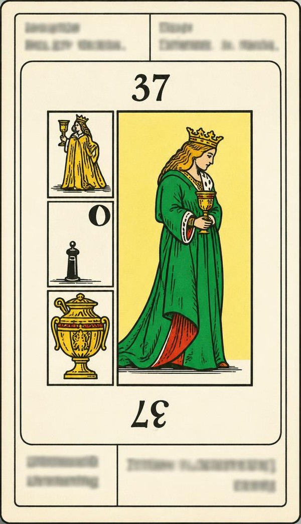 Card 37, BLONDE WOMAN - HAPPY MARRIAGE - NUMBER 37 -, from the Dr. Moorne deck