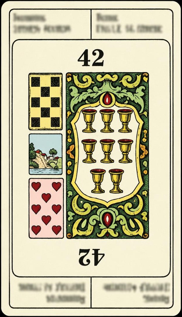 Card 42, BLONDE YOUNG WOMAN - SATISFACTION - NUMBER 42 -, from the Dr. Moorne deck