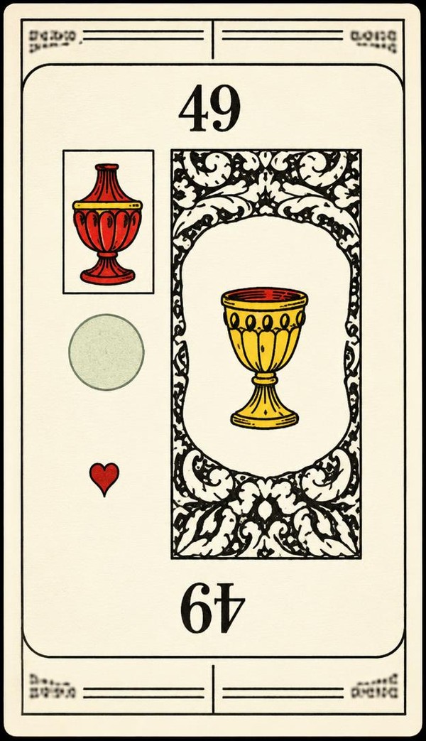 Card 49, JUSTICE, THE TABLE - CHANGE - NUMBER 49 -, from the Dr. Moorne deck