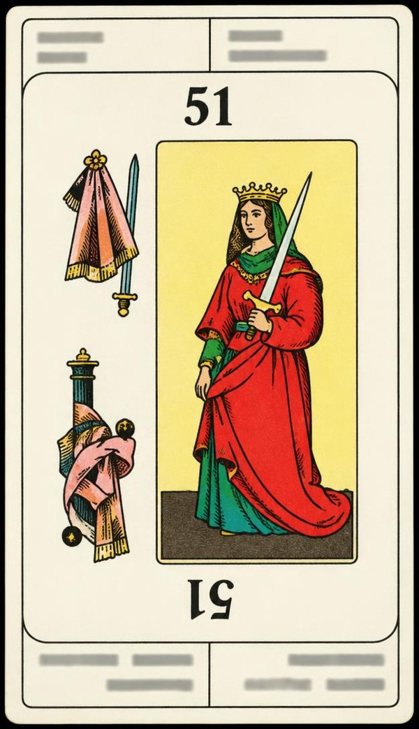 Card 51, WIDOWHOOD, WICKED WOMAN - NUMBER 51 -, from the Dr. Moorne deck