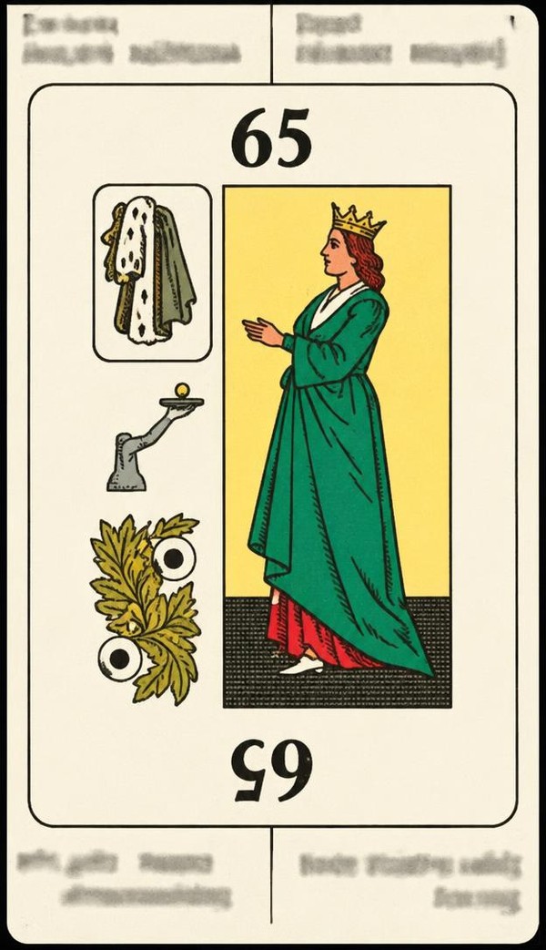 Card 65, DARK-HAIRED WOMAN - ILLNESS, MOURNING - NUMBER 65 -, from the Dr. Moorne deck