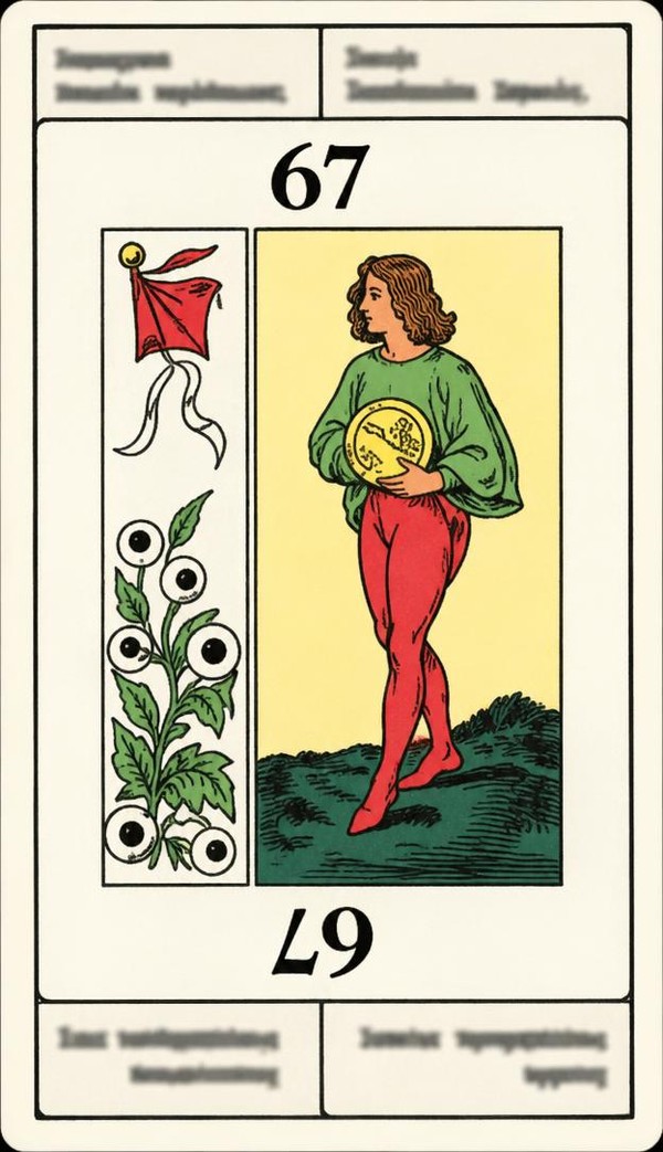 Card 67, DARK-HAIRED YOUTH - PRODIGALITY - NUMBER 67 -, from the Dr. Moorne deck