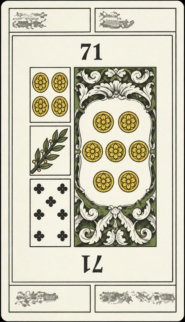 Card 71, MONEY - RESTLESSNESS, FEAR - NUMBER 71 -, from the Dr. Moorne deck