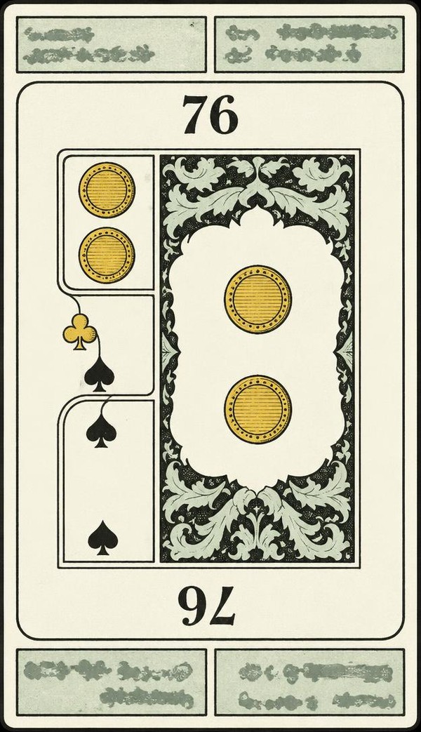 Card 76, OBSTACLES - LETTER, DOCUMENTS - NUMBER 76 -, from the Dr. Moorne deck
